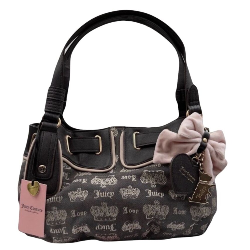 Juicy Couture Juicy Fan Club Satchel Retro Chocolate Brown Sandstone Pink NWT